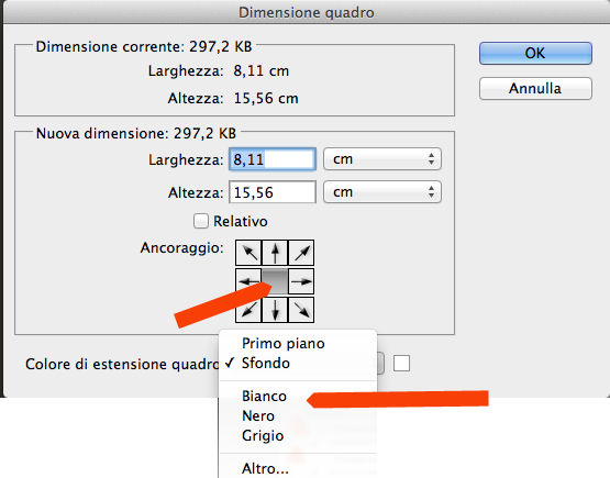 Photoshop dimensione quadro